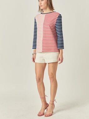 NWT English Factory Striped Colorblock Tee 3/4 Sleeve XL